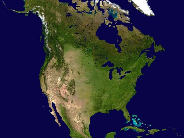 Satellite Image of North American Content - No Political Boundaries