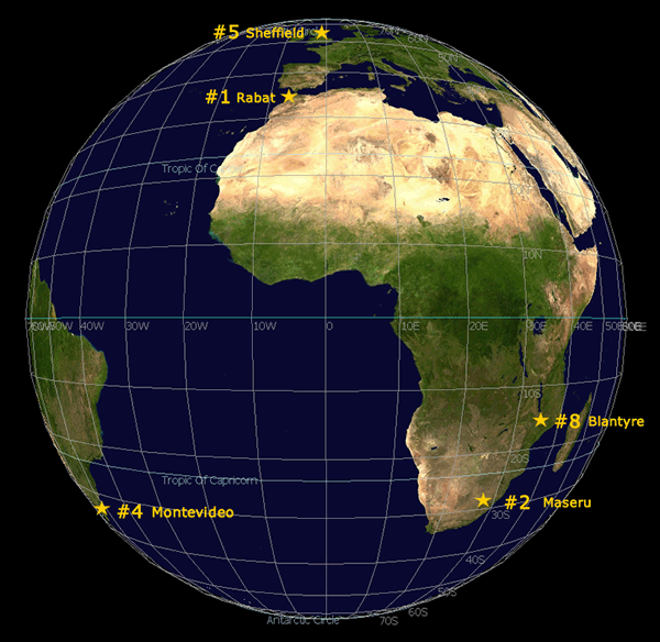 Spinning globe showing locations