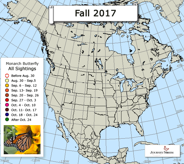 All Sightings: Map of Monarch Butterfly Migration Fall 2017