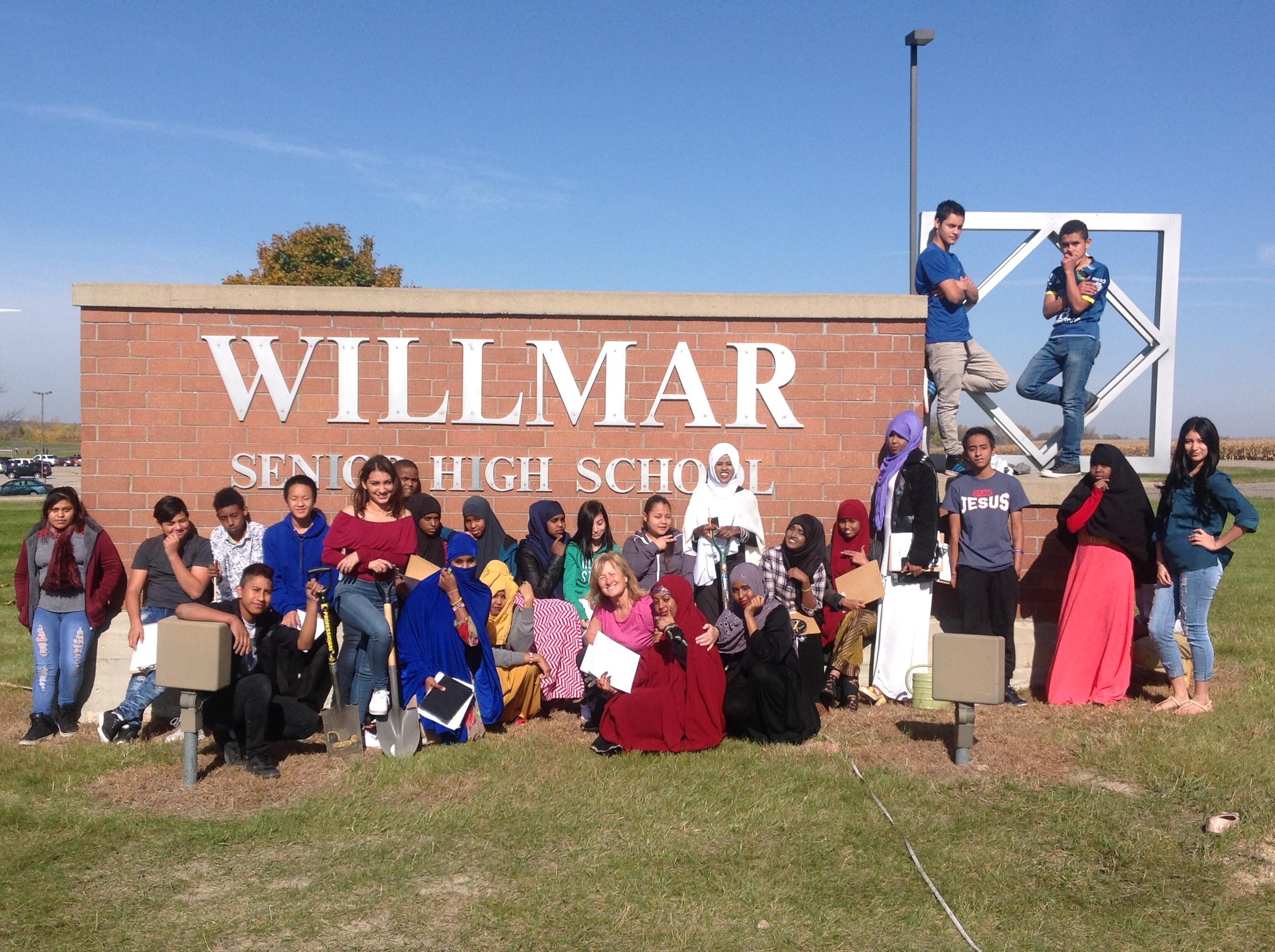 Students by sign for their school