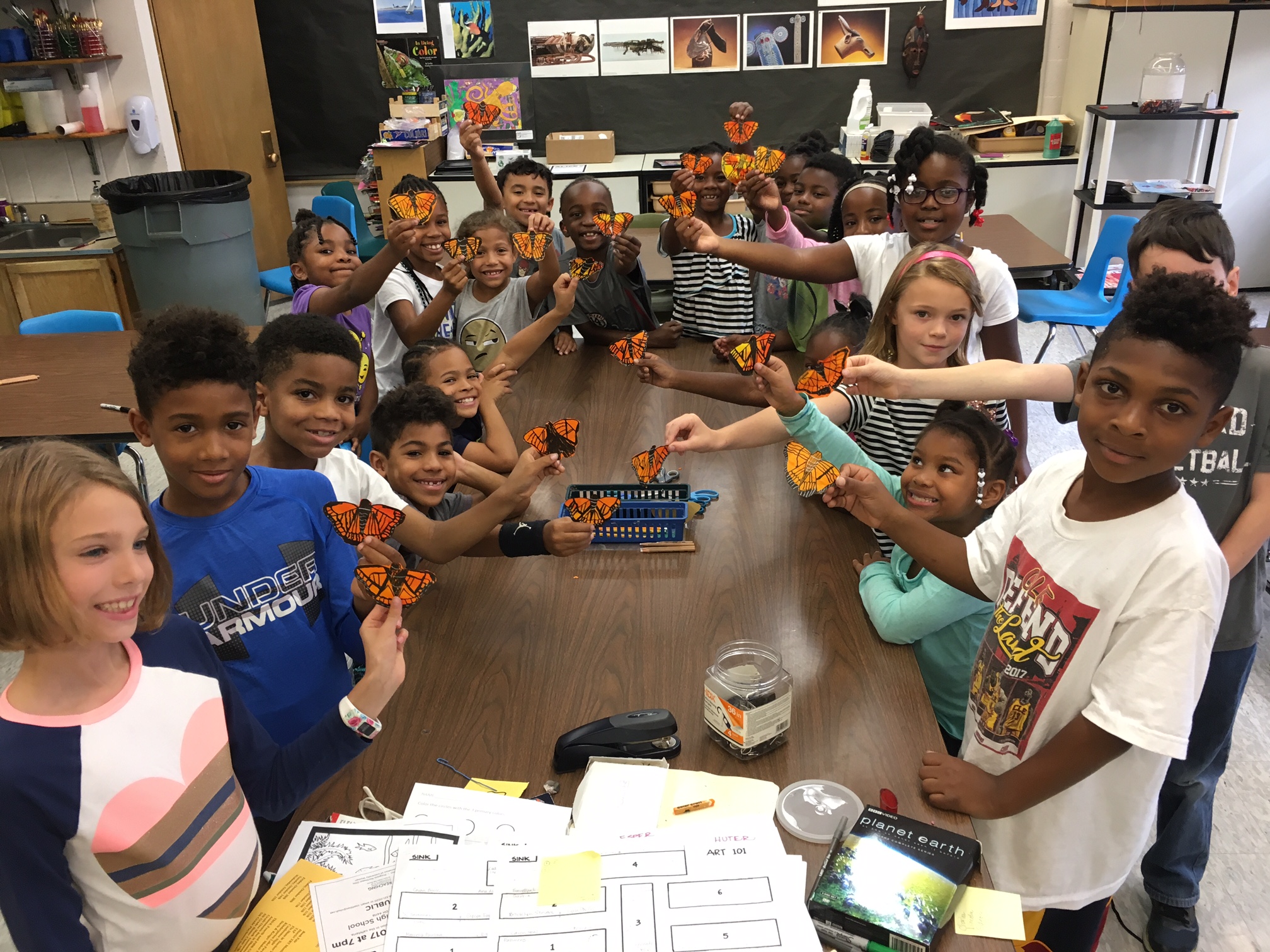 Students with their butterflies