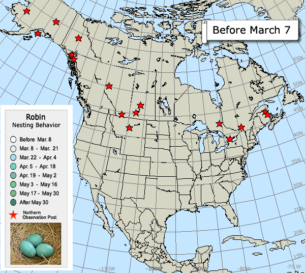 Map showing robin nesting