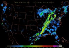 Weather map showing birds taking off for migration