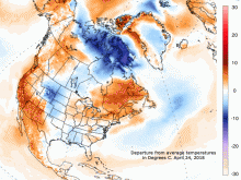 Map showing temperature anomaly