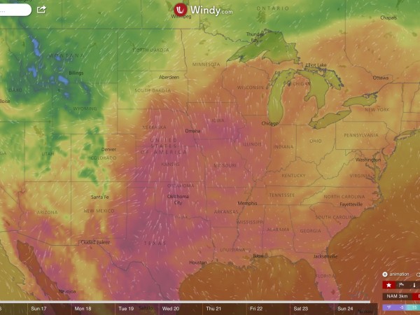 Wind and Temperature Map for September 15, 2017