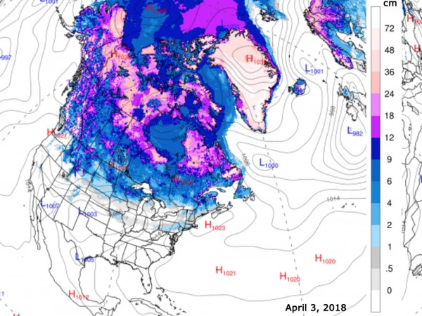 Snow depth map for April 3, 2018