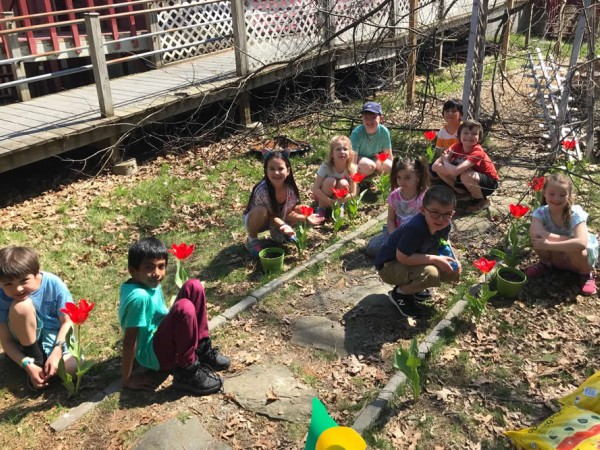 Students in Northborough, Massachusetts in the garden