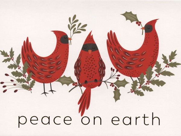 Artistic Northern Cardinals on Christmas Card