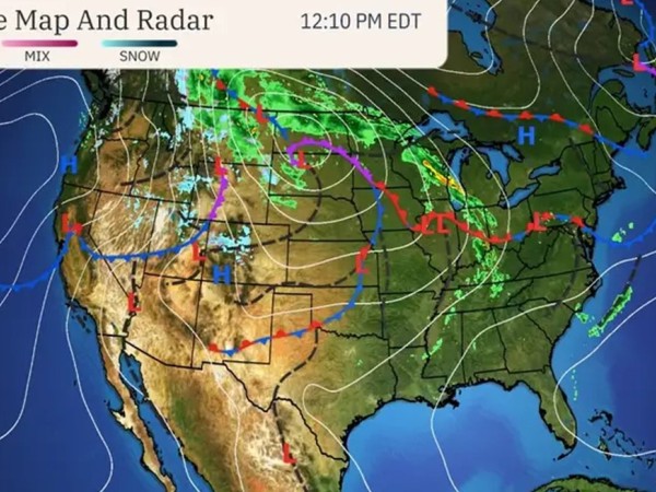A weather map of North America